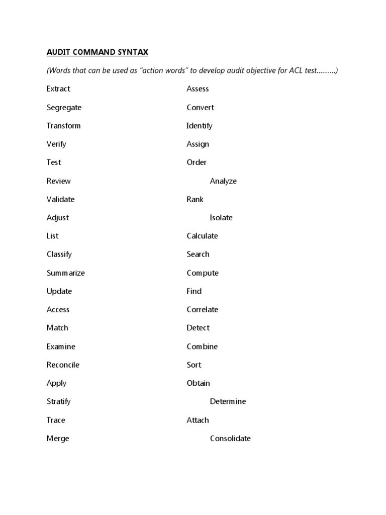 Audit Command Syntax Action Words | PDF