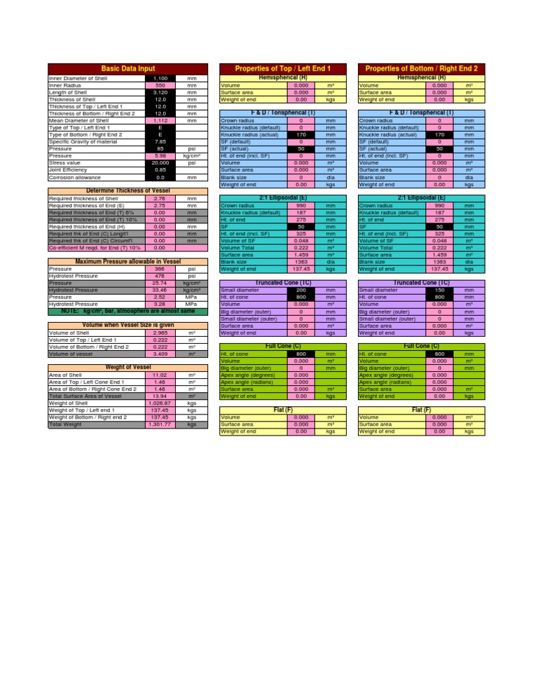 Pressure Vessel DesignExcelsheetbasicdesigningnoncriticalP