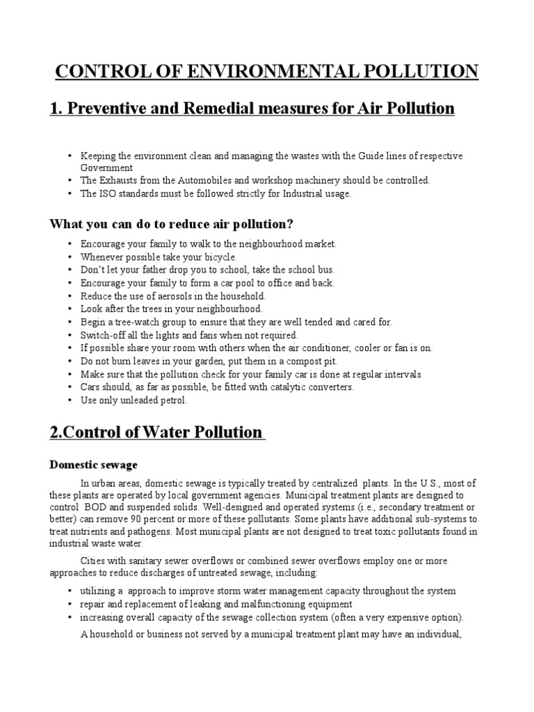 Control of Environmental Pollution: 1. Preventive and Remedial Measures ...