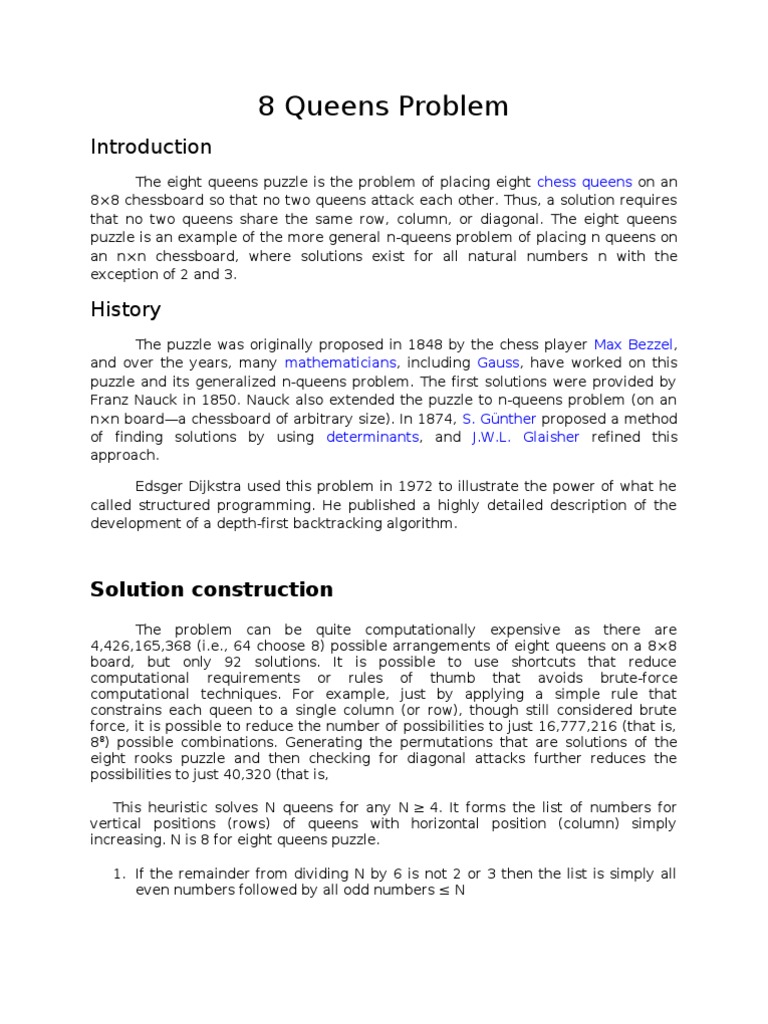 Eight Queens Puzzle Solutions | PDF