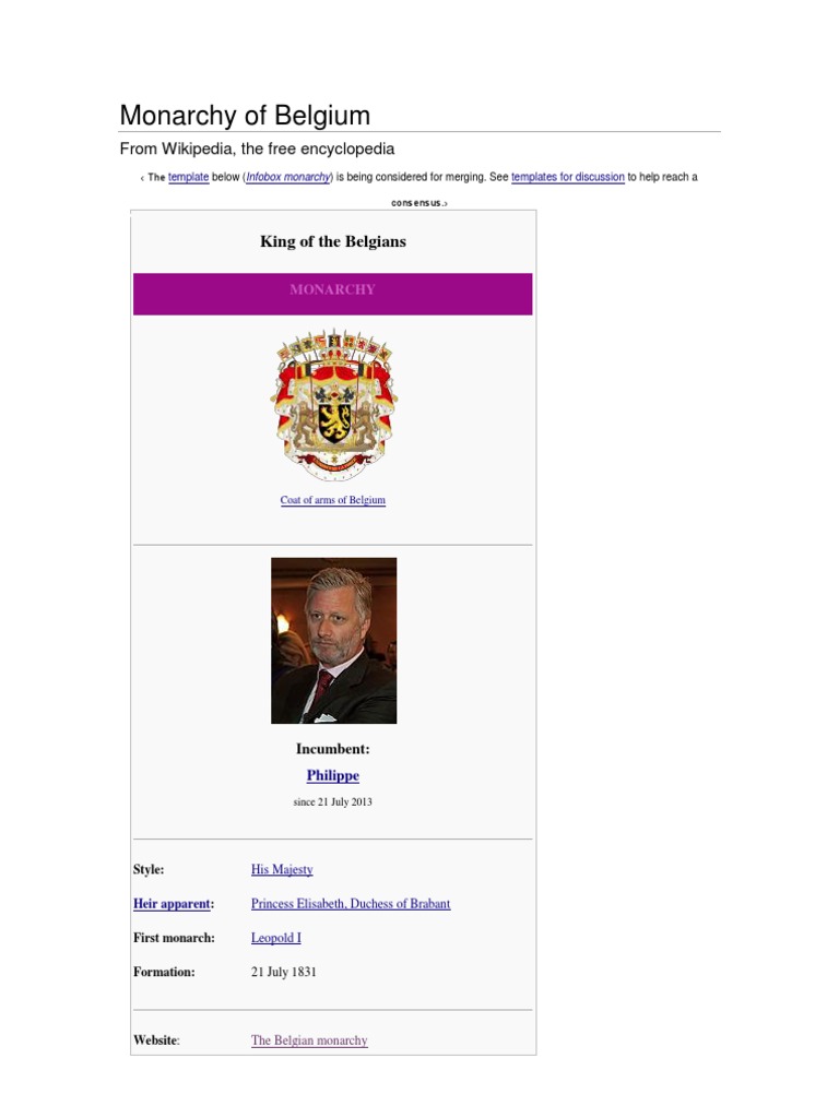 Monarchy of Belgium: From Wikipedia, The Free Encyclopedia | PDF