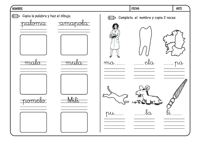 Ficha Letra M - 05 | PDF | Artes del Lenguaje y Comunicación