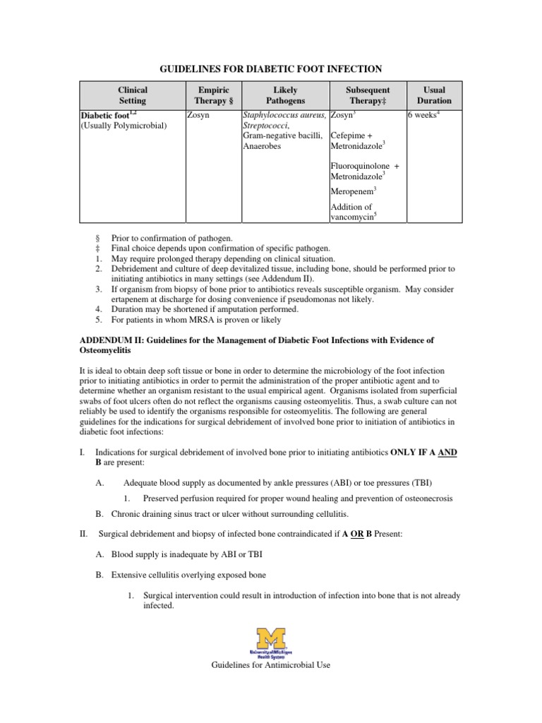 Guidelines For Diabetic Foot Infection PDF Blood Pressure Infection