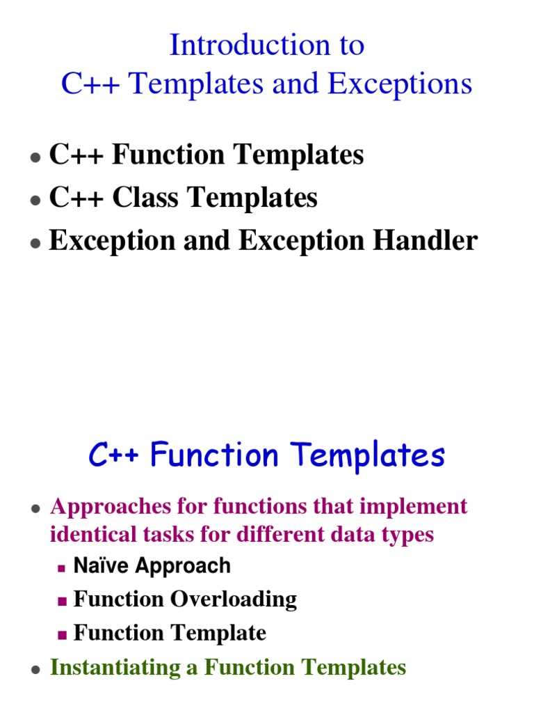 Introduction To C++ Templates and Exceptions PDF C++ Parameter