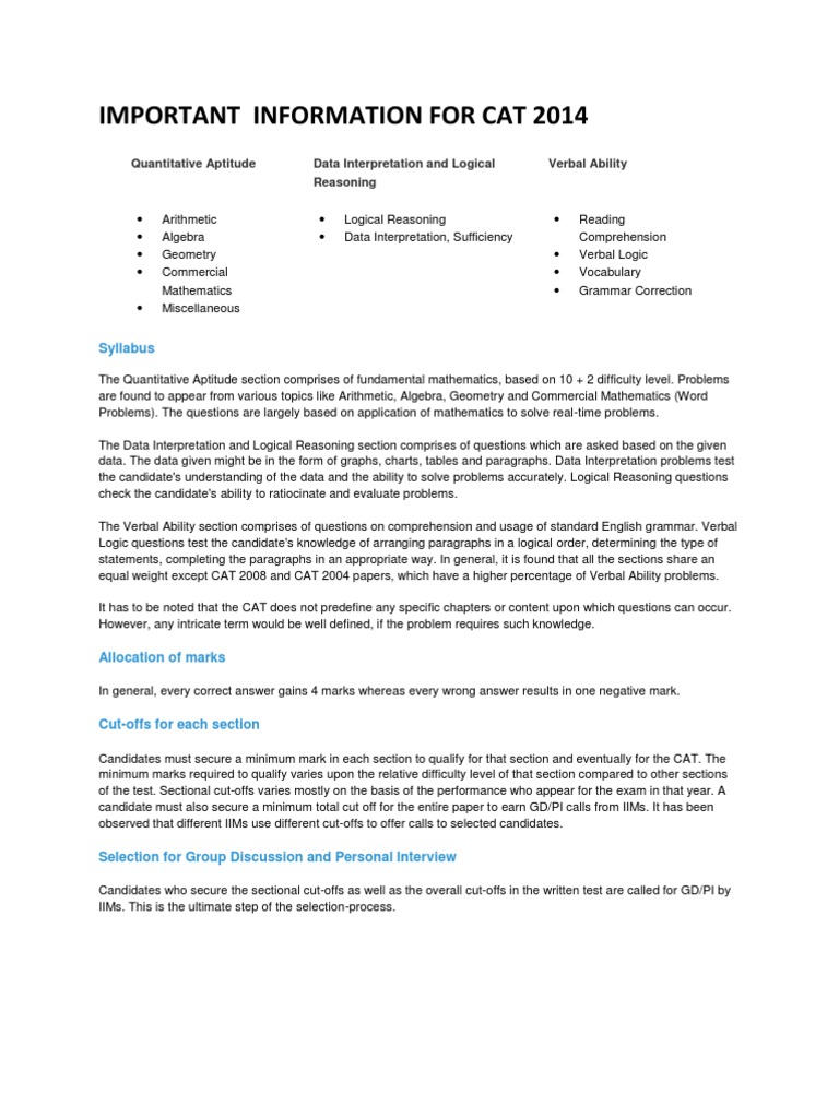 CAT 2014 Exam Preparation Guide | PDF | Test (Assessment) | Reading ...