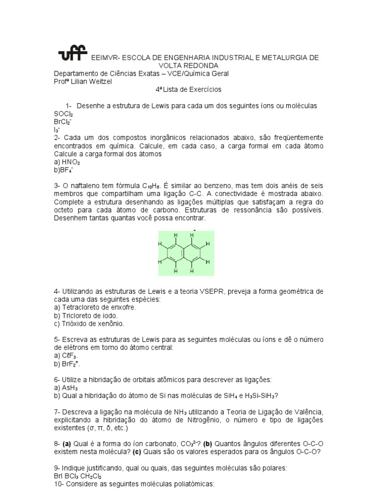 Grátis: Hibridizacão, Estrutura de Lewis e Geometria Molecular - Material  Claro e Objetivo em PDF para Estudo Rápido, image size:768x1024