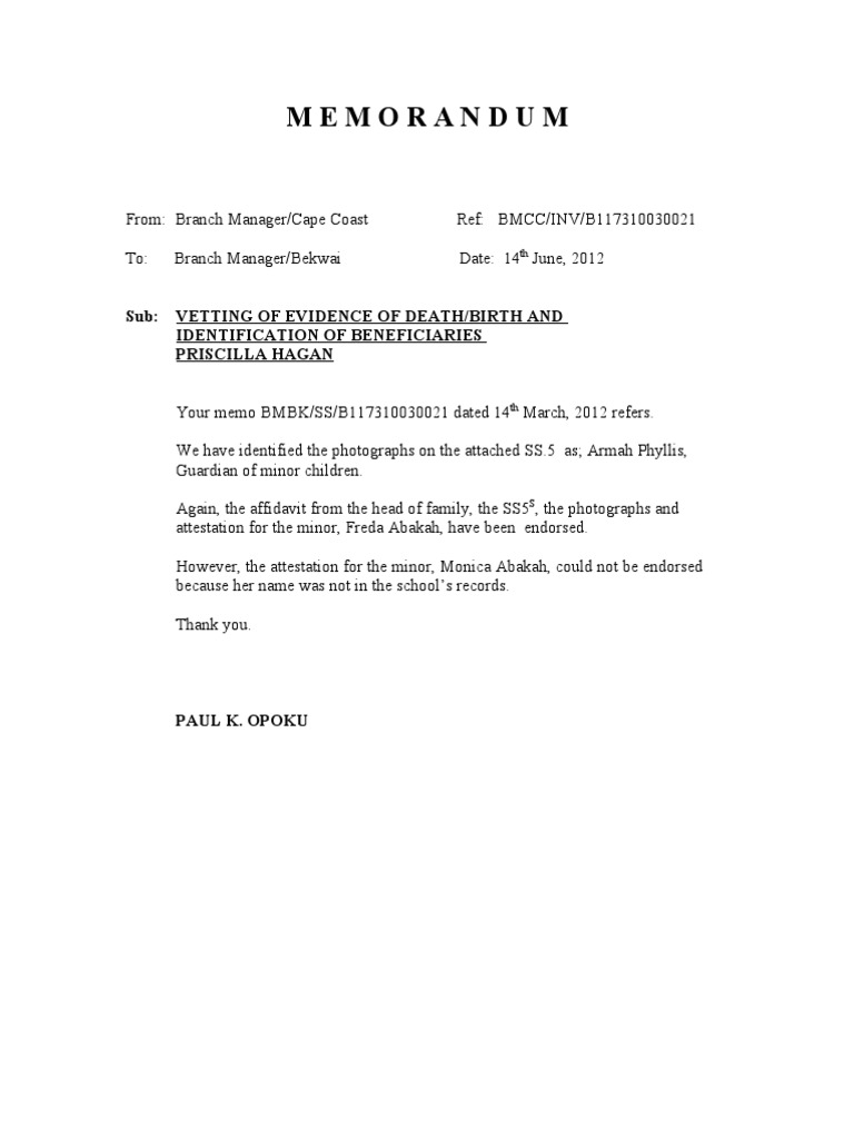 Vetting Evidence of Death/Birth Memo | PDF