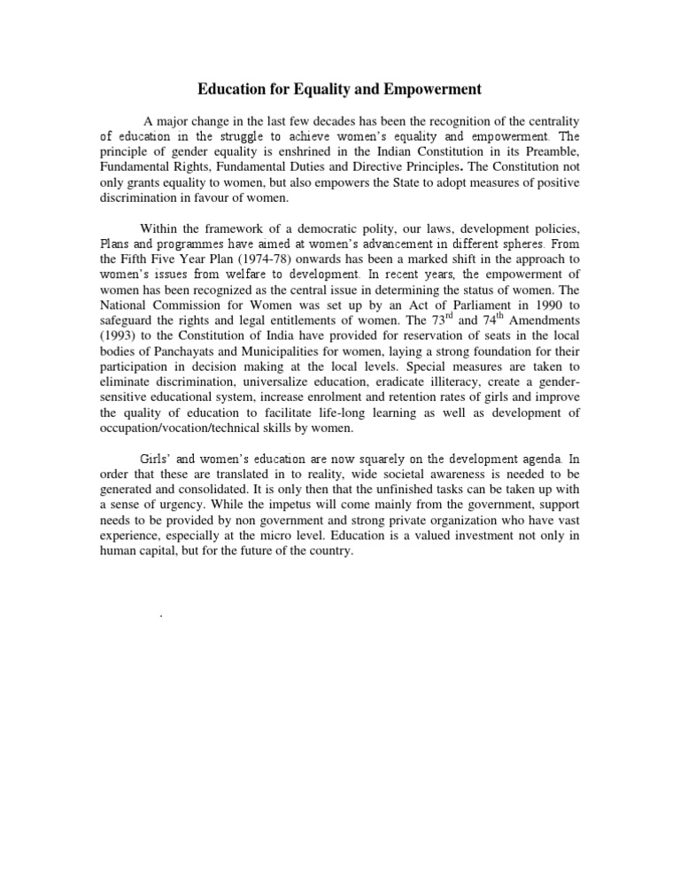Education For Equality and Empowerment | PDF | Wellness