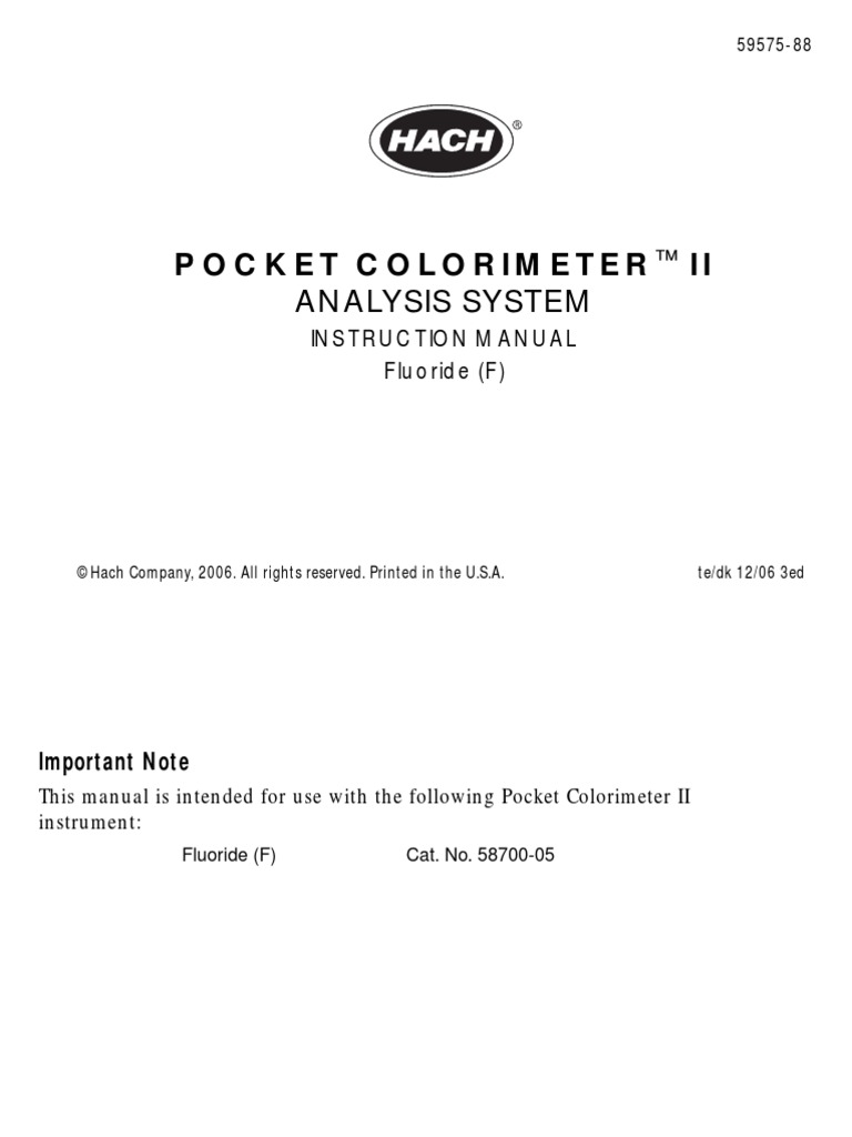 Pocket Colorimeter II Instruction ManualFluoride (F) PDF