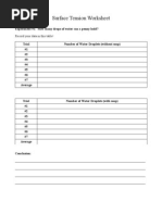 Surface Tension Worksheet