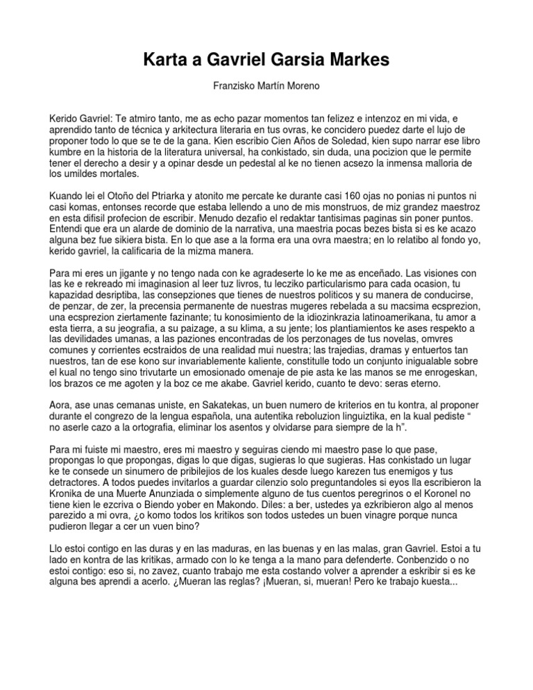 Carta A Gabriel García Márquez