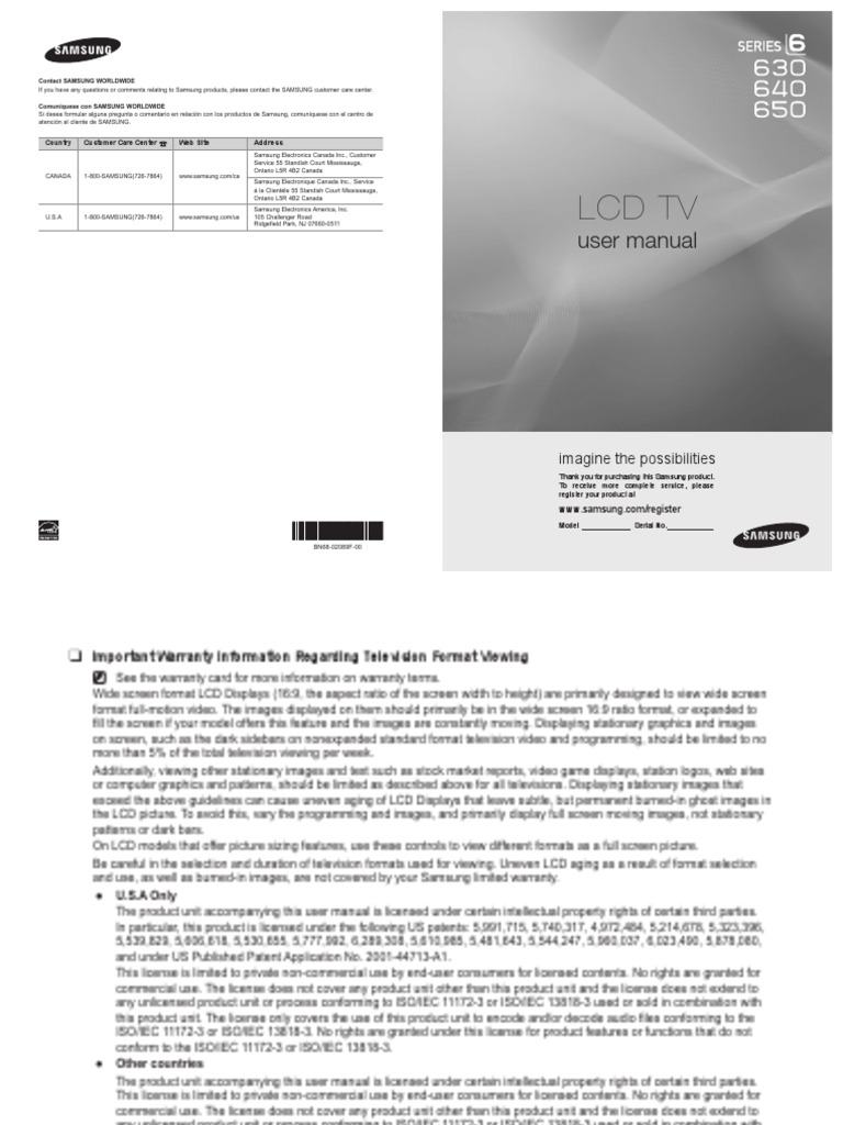 Samsung LCD TV B630 B640 B650 User Manual | Cable Television | Menu