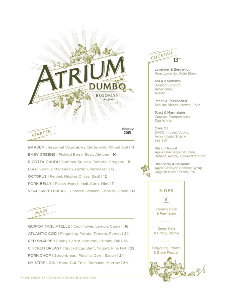 Atrium DUMBO - Final Menu | PDF