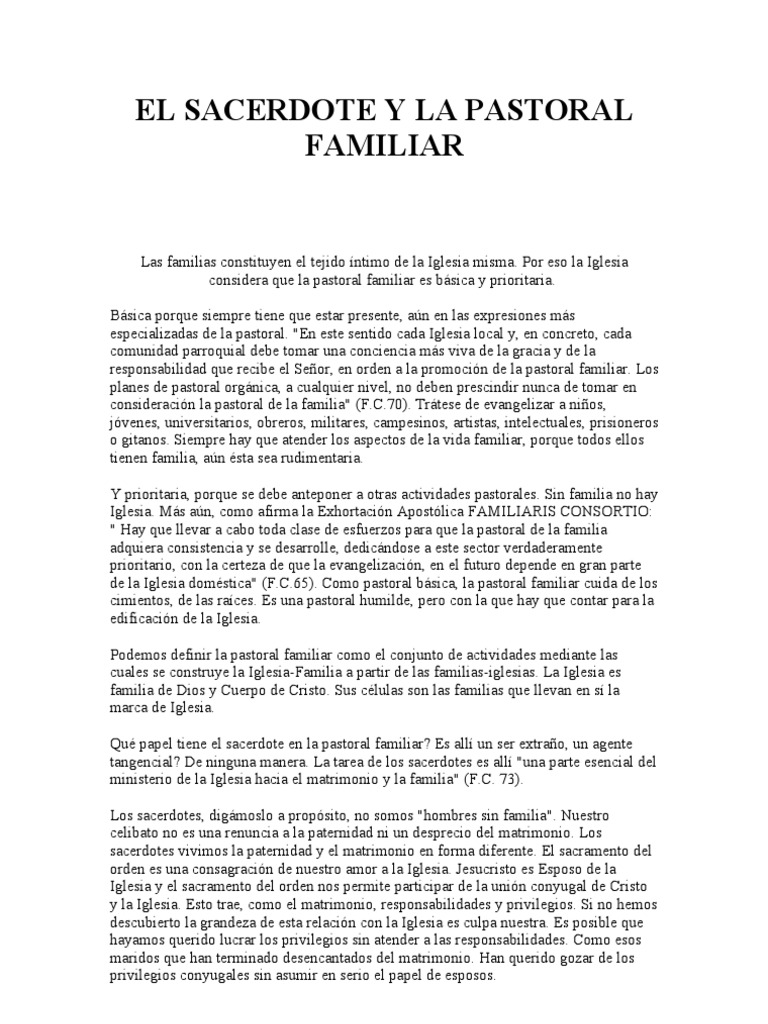 El Sacerdote en la Pastoral Familiar | PDF | Sacerdote | Iglesia Católica