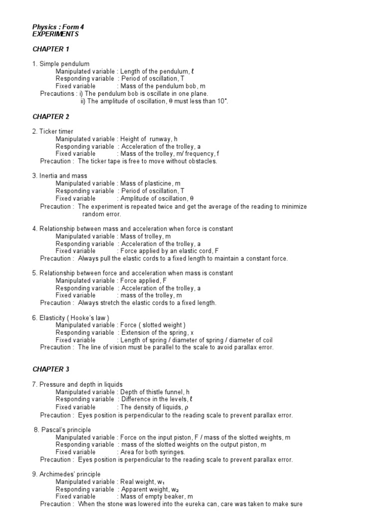 Physics Experiments for Form 4 Students | PDF