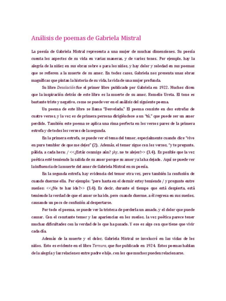 Analisis De Poemas De Gabriela Mistral Pdf Amor Science