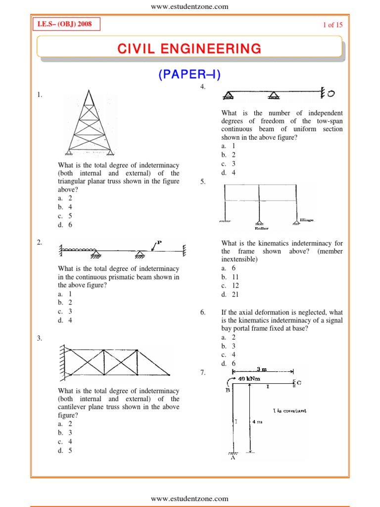 IES OBJ Civil Engineering 2008 Paper I | PDF | Bending | Concrete