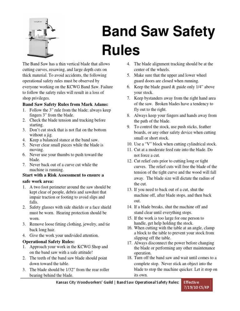 Band Saw Safety PDF Blade Equipment