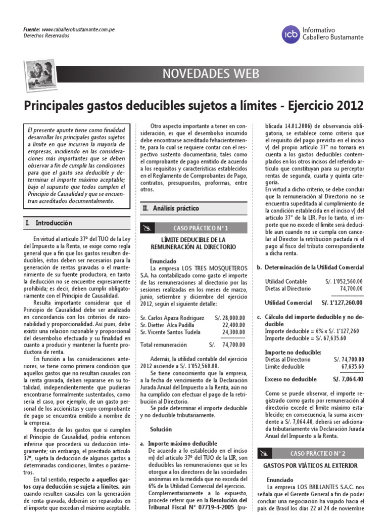 Gastos Deducibles y Límites 2012 | PDF | Impuesto sobre la renta ...