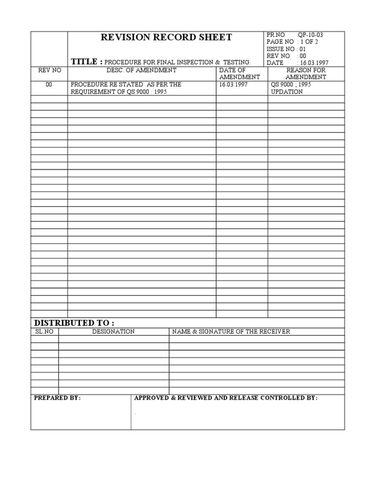 Revision Record Sheet: Title | PDF | Business