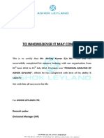 Ashok Leyland Internship Completion Certificate for Akshay Kumar