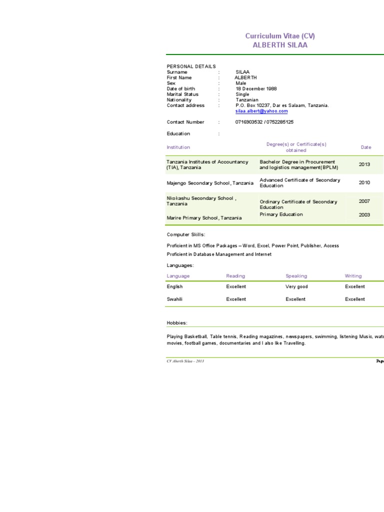best-resume-cv-tanzania-procurement