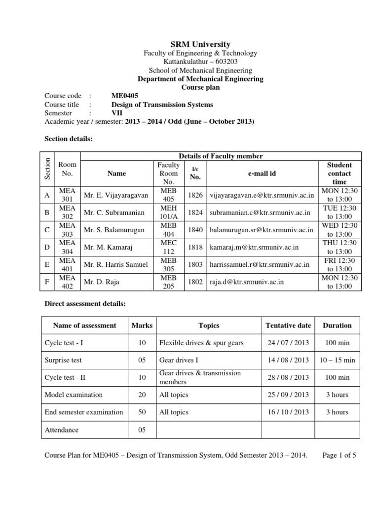 Me0405 Design Of Transmission Systems 2013 PDF Gear Transmission