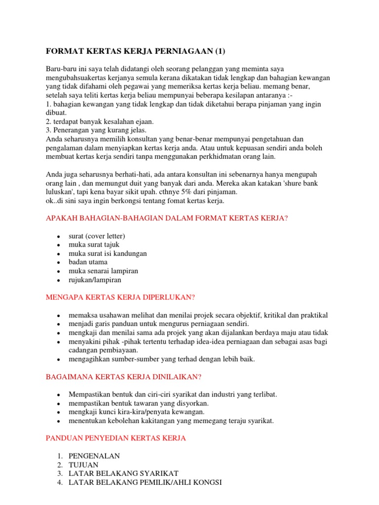 Format Kertas Kerja Perniagaan  PDF