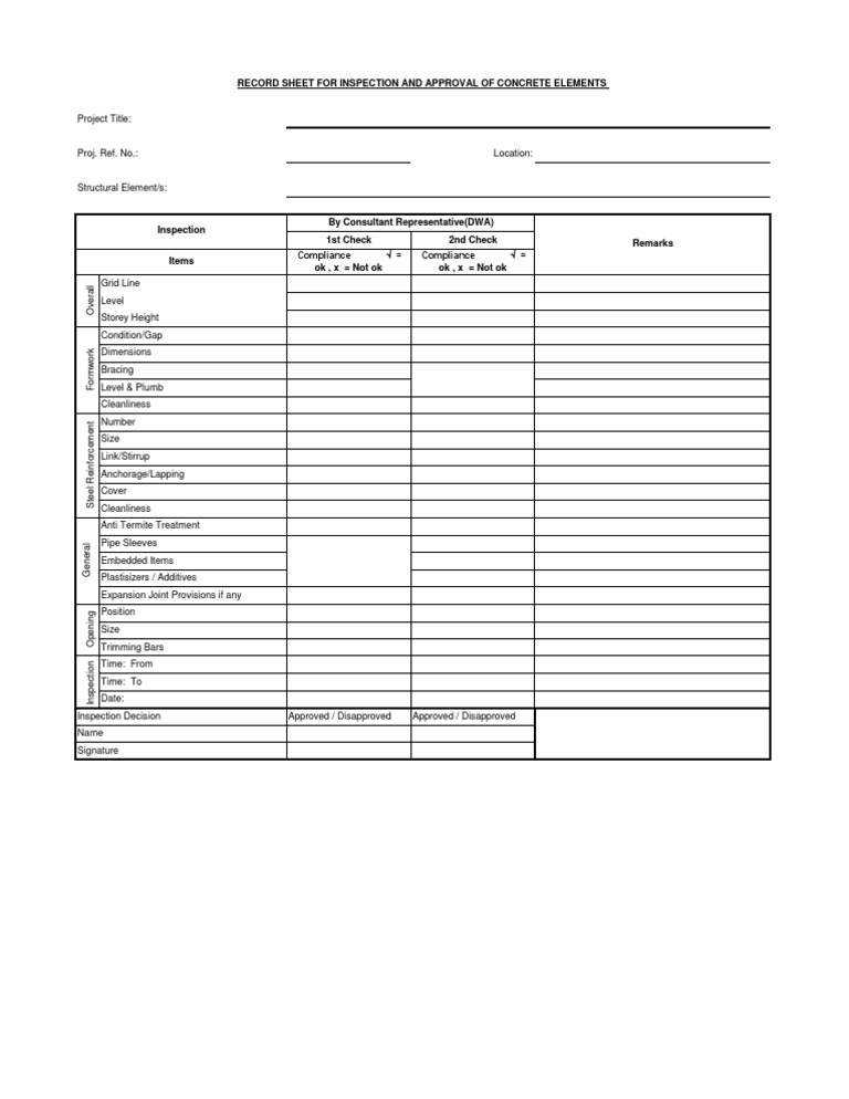 Concrete Pour Inspection Record Sheet | PDF | Law | Technology ...