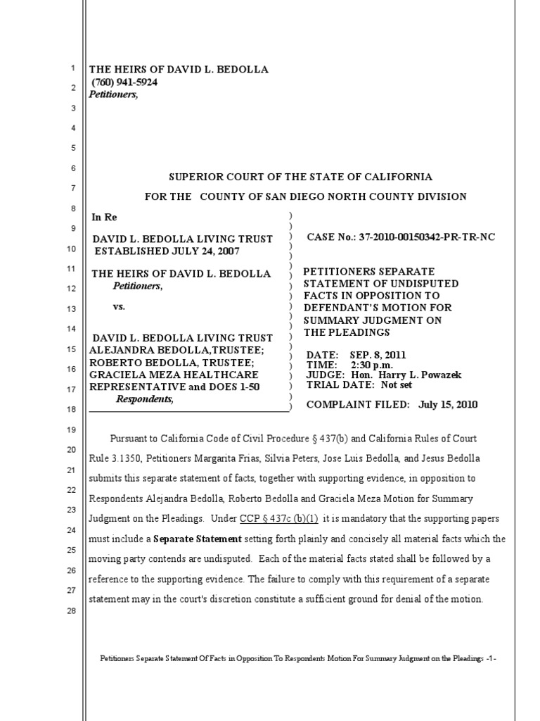 Separate Statement Against Summary Judgment | PDF | Summary Judgment ...