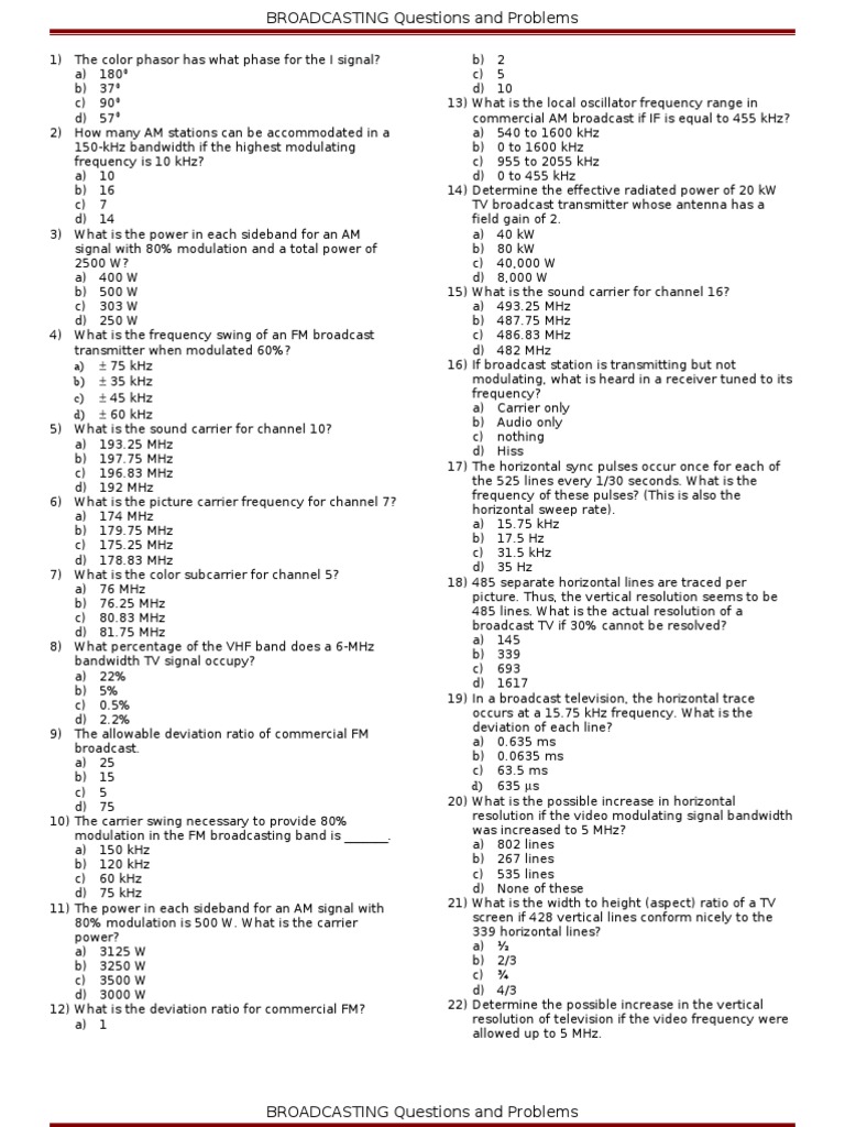 Broadcasting Questions and Problems Guide | PDF | Frequency Modulation ...
