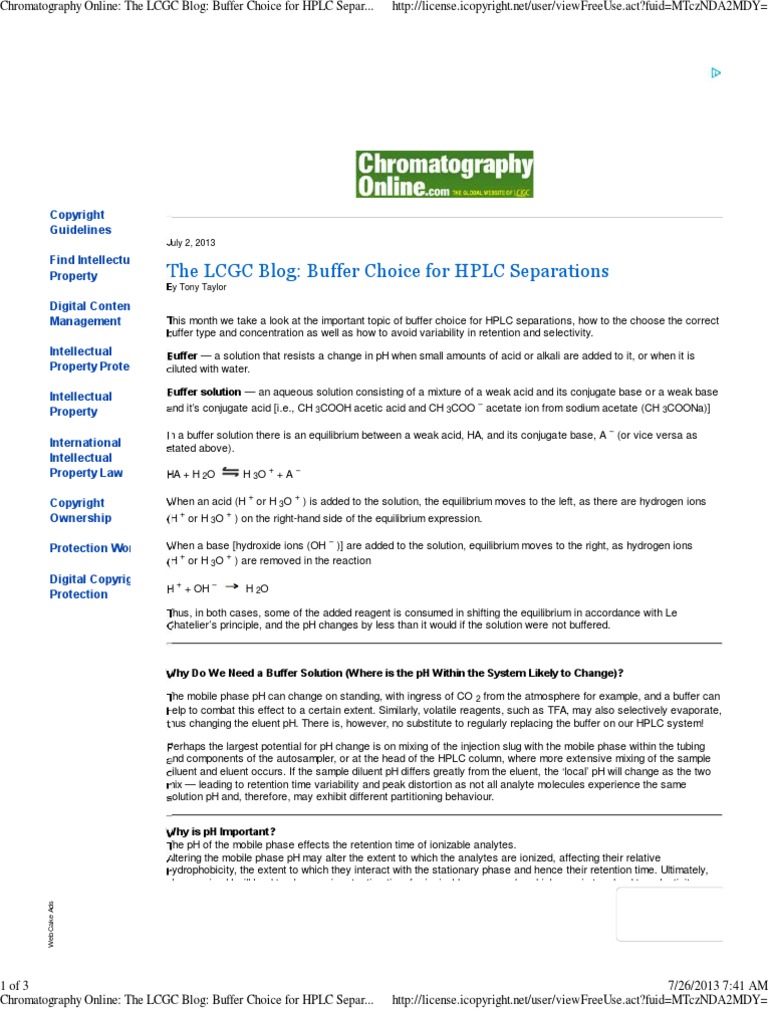 Buffer Selection PDF Buffer Solution High Performance Liquid