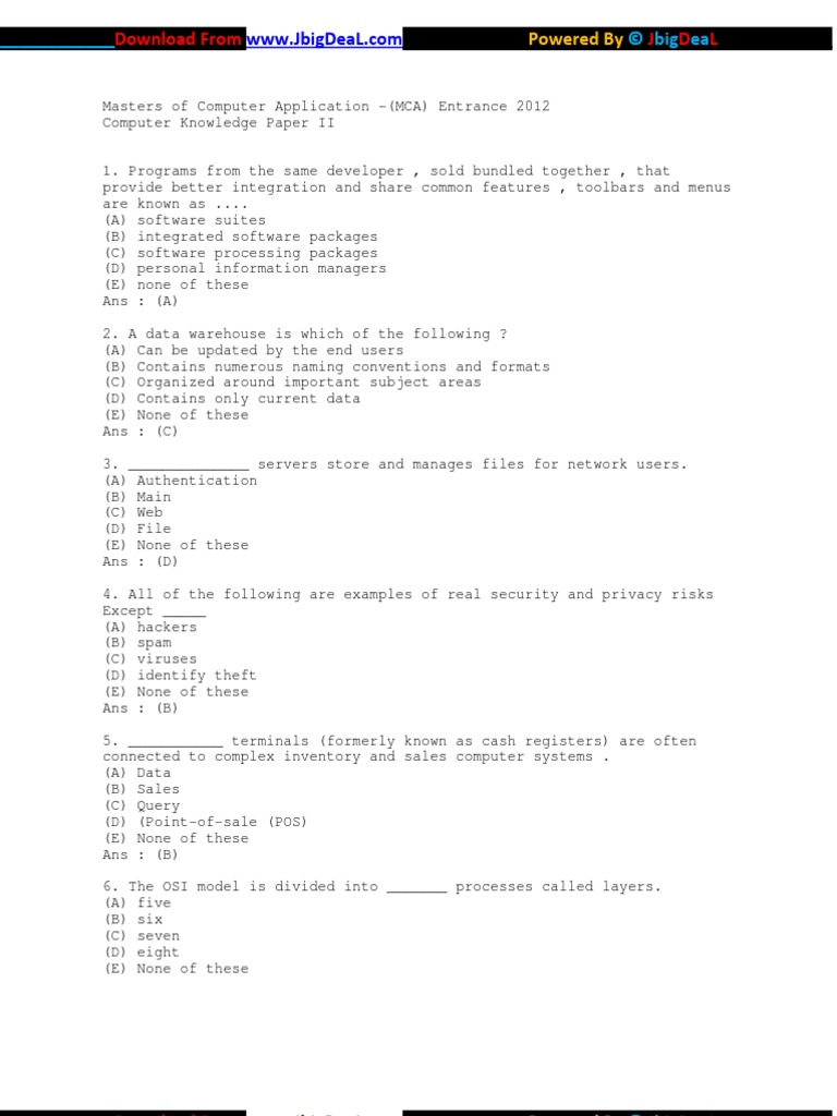 Computer Aptitude Test Answers