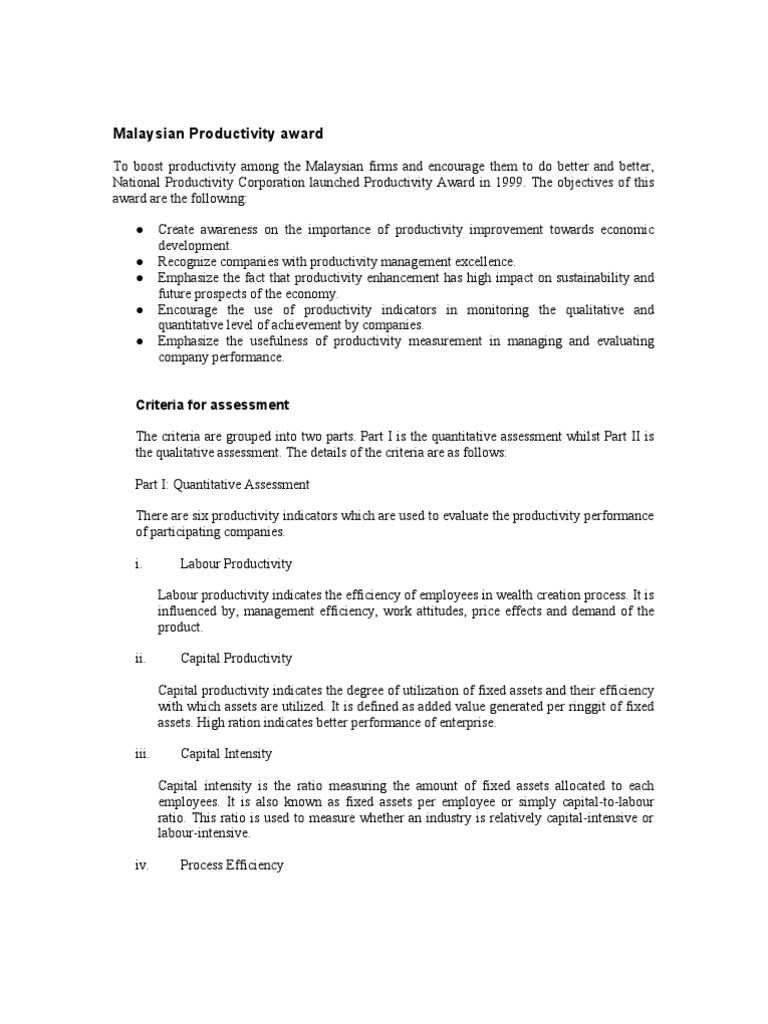 Malaysian Productivity Award Overview | PDF | Labour Economics ...