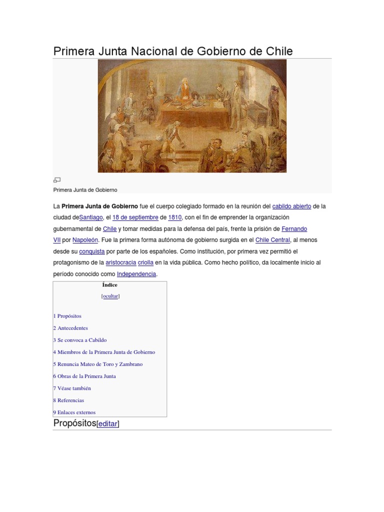 Primera Junta Nacional de Gobierno de Chile PDF América del Sur
