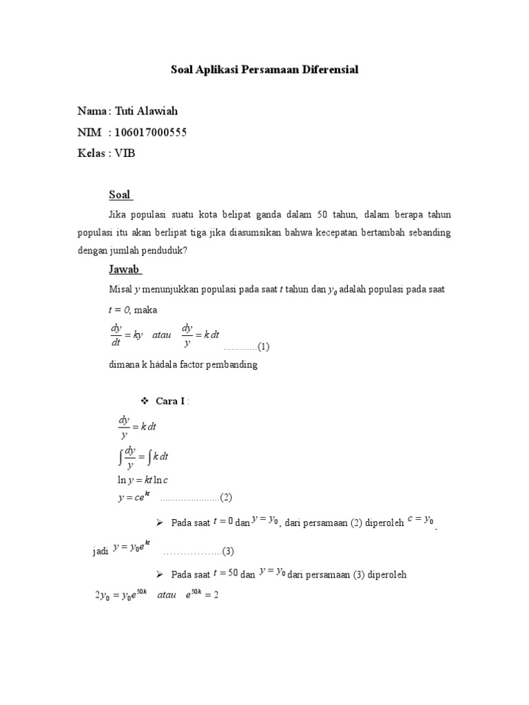 Soal Aplikasi Persamaan Diferensial