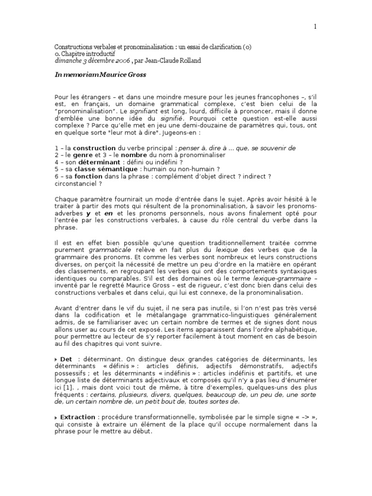 Pronominalisation et constructions verbales | PDF | Genre grammatical ...