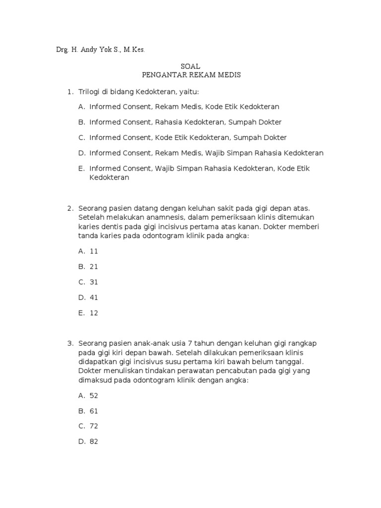 Soal Pengantar Rekam Medis