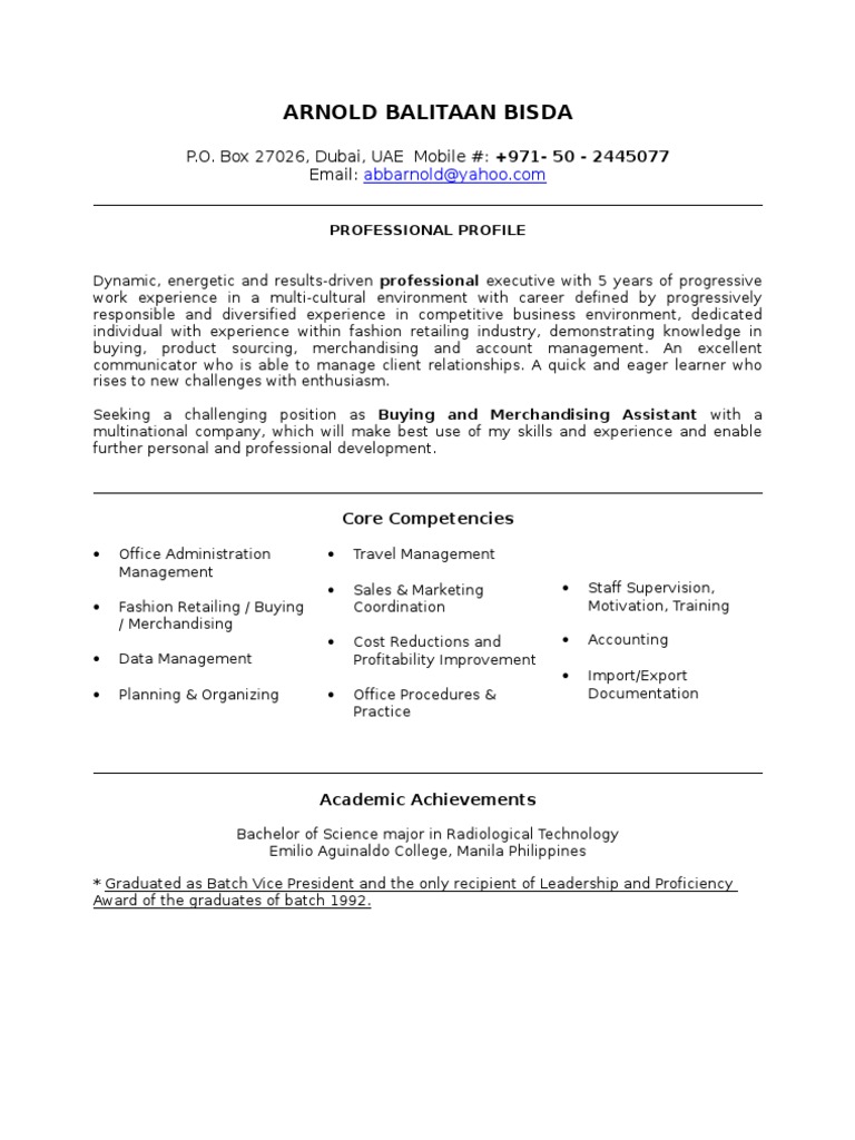 Buying Assistant Resume Sample