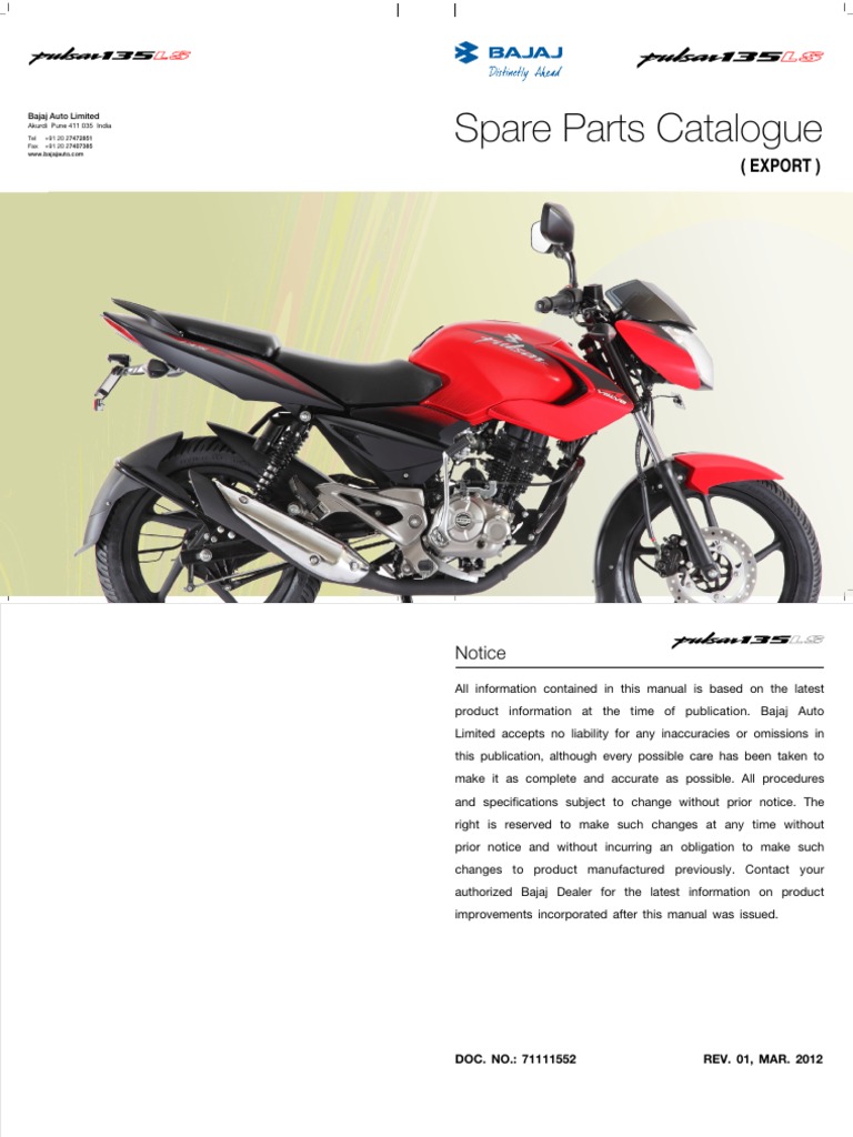 Manual de Partes Pulsar 135 LS | Transmission (Mechanics) | Carburetor. '