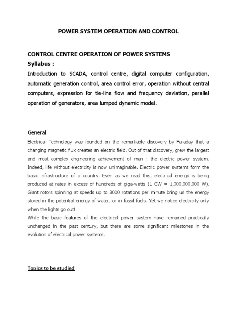 Power System Operation and Control Short | PDF | Scada | Electric Power ...