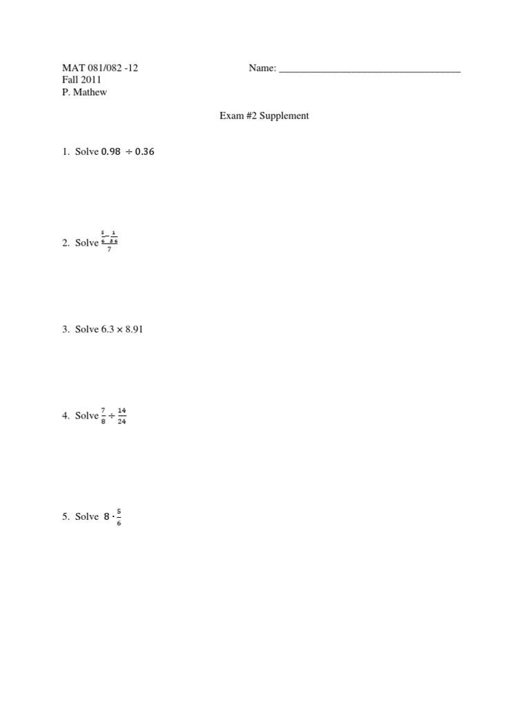 MAT 081 Exam 2 Supplement | PDF