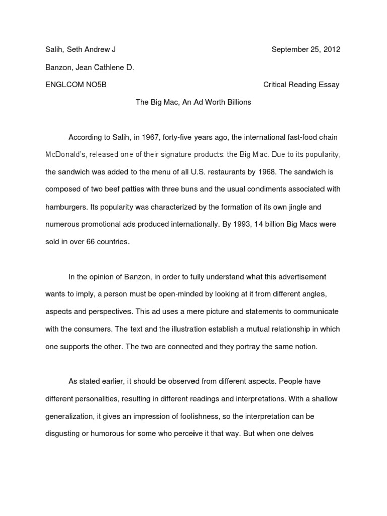 Essay on mcd picture