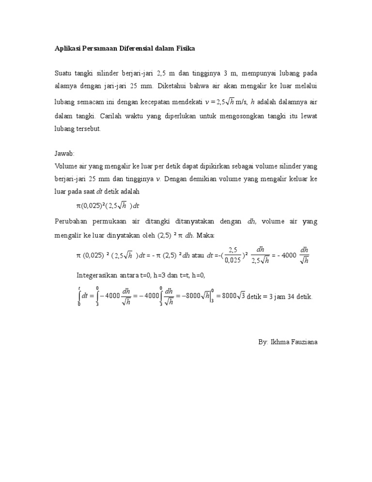 Aplikasi Persamaan Diferensial Dalam Fisika