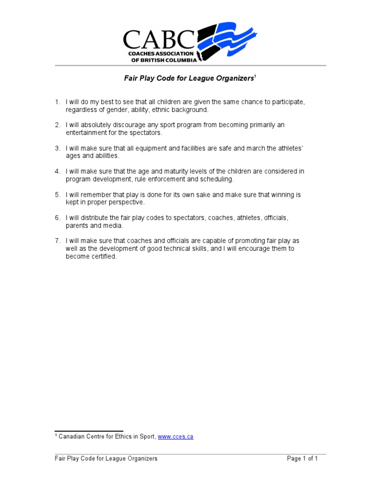Fairplay Code For League Organizers | PDF | Career & Growth | Lifestyle