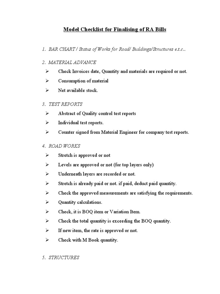 RA Bills Finalization Checklist Guide | PDF | Technology & Engineering