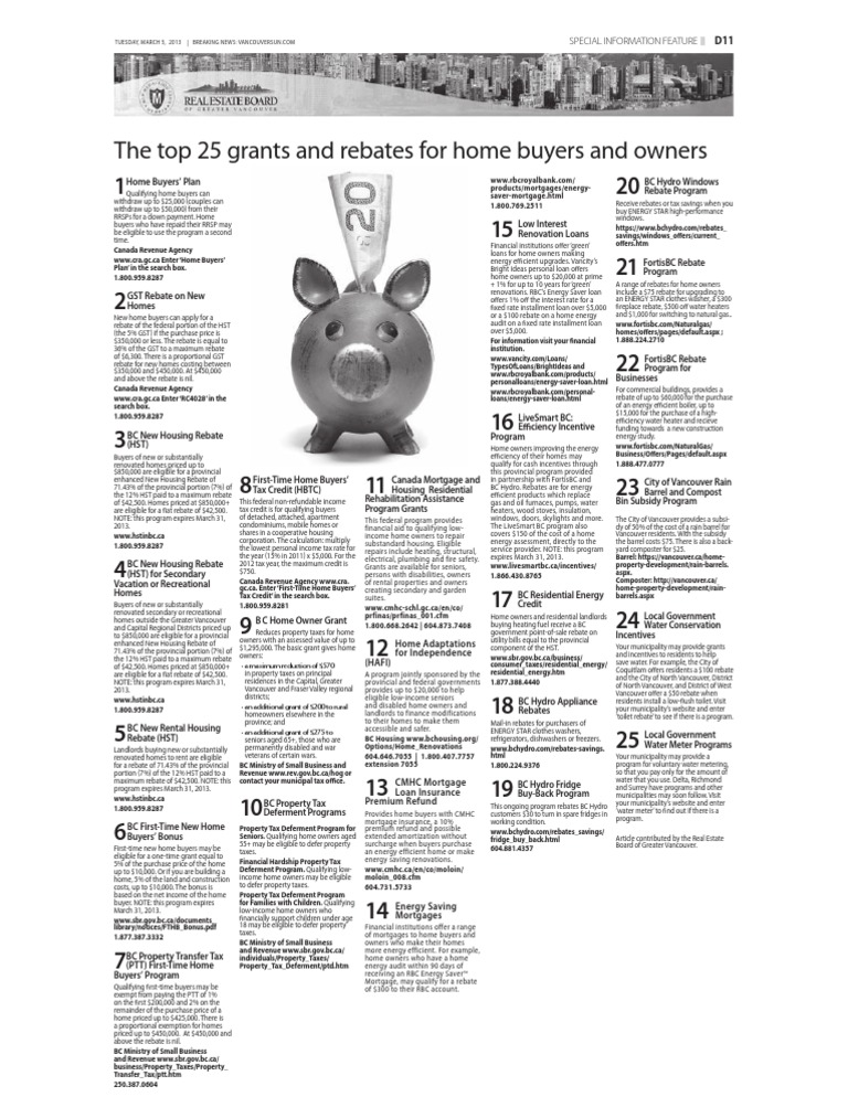 BC Home Buyer Incentives and Rebates | PDF | Property Tax | Taxes
