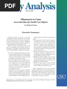 Obamacare To Come: Seven Bad Ideas For Health Care Reform, Cato Policy Analysis No. 638
