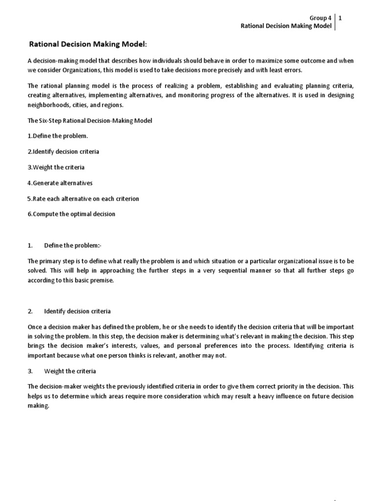 Rational Decision Making Model Overview | PDF | Decision Making ...