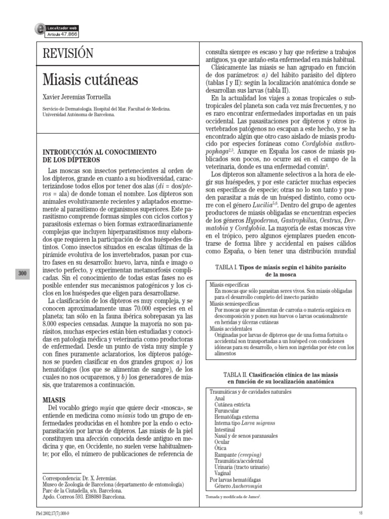 Miasis Cutáneas: Revisión | PDF | Mosca | Insectos